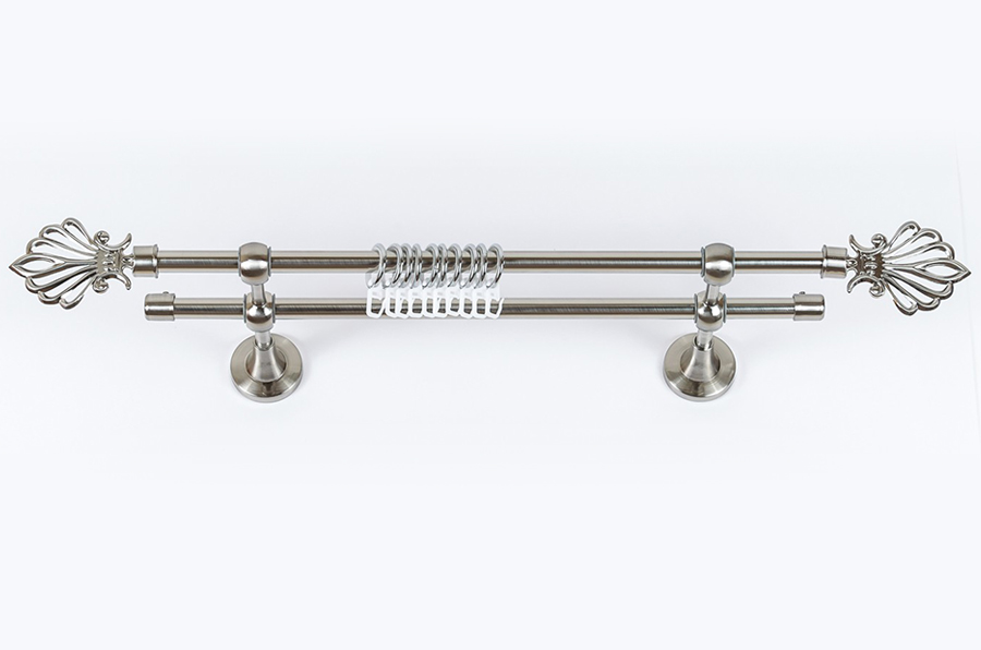 Карниз Артметалл двухрядный  d16 c наконечниками Веер Нержавеющая сталь 3400 мм