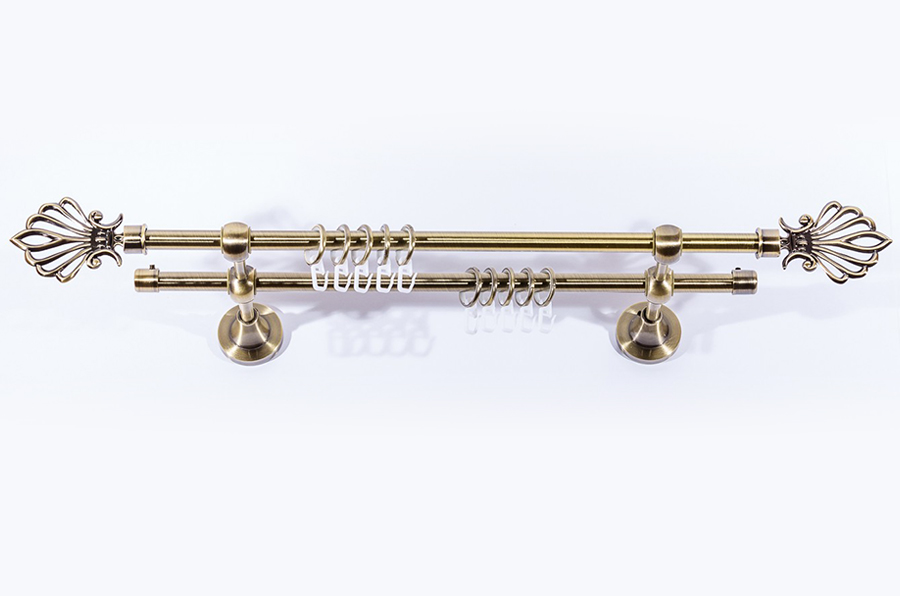 Карниз Артметалл двухрядный  d16 c наконечниками Веер Старое золото (антик) 3400 мм