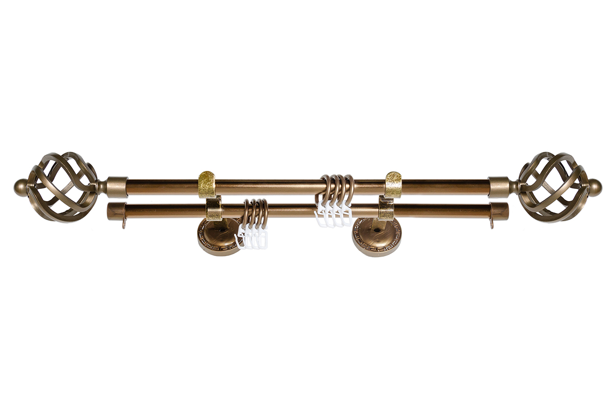 Карниз d16мм с пластиковыми эл. ФЭШН 2-ой наконечники Большой АРЕЦЦО СТАРОЕ ЗОЛОТО 160 см