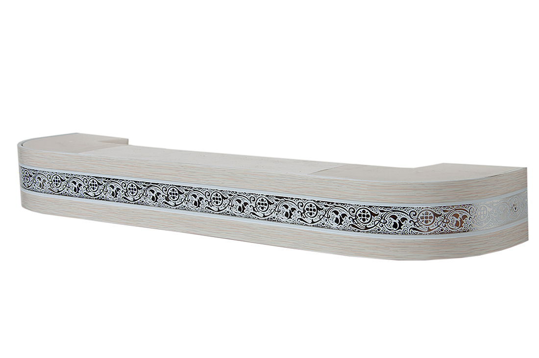 220 карниз СТАНДАРТ Грация серебро 3х рядный с декор. планкой 70мм беленый дуб в инд. уп.