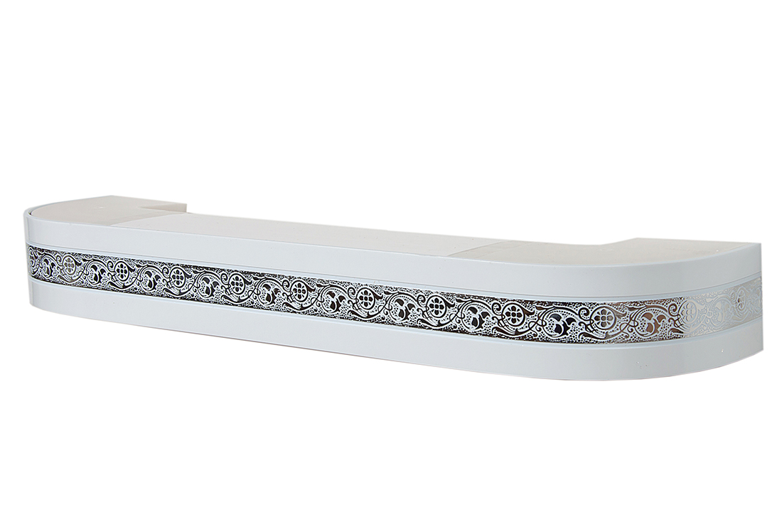 250 карниз СТАНДАРТ Грация серебро 3х рядный с декор. планкой 70мм белый в инд. уп.