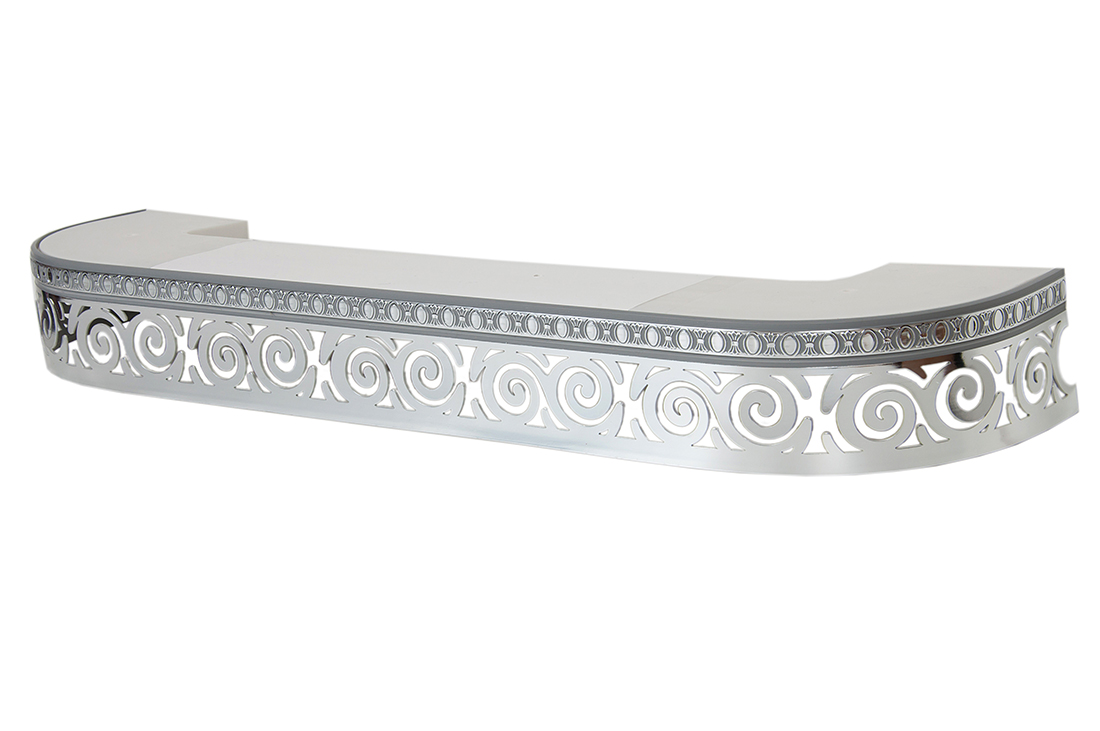 180 карниз СТАНДАРТ Завиток серебро 3х рядный с планкой 70мм в инд. уп.