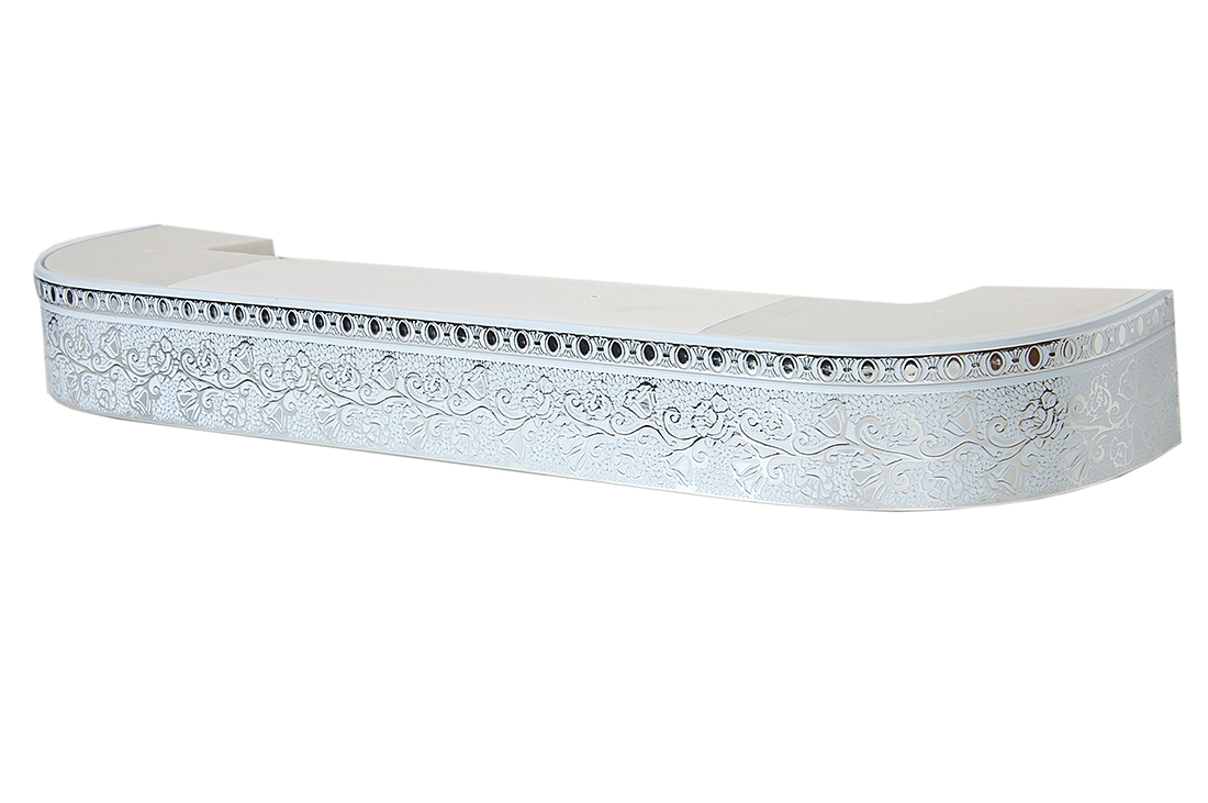 180 карниз СТАНДАРТ Кружево серебро белый 2х рядный с планкой 70мм в инд. уп.