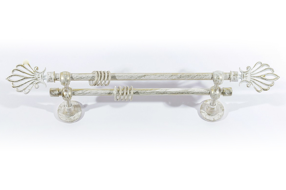 Карниз Артметалл двухрядный  d16 c наконечниками Веер Слоновая кость с золотом 2800 мм